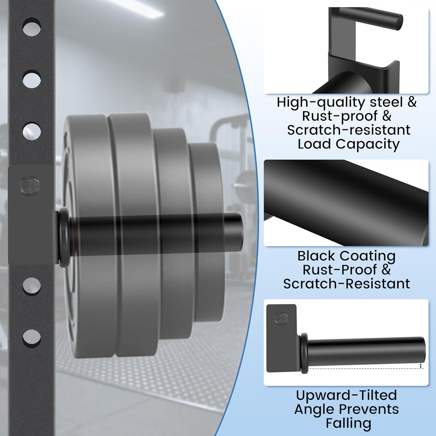 EVERYMATE Power Rack & Squat Rack Attachments Olympic Weight Plate Holder – Fits 2x2,2.3x2.3,3x3 Inch Tubes, 1" or 5/8" Hole – Bumper Plate Storage - Image 3