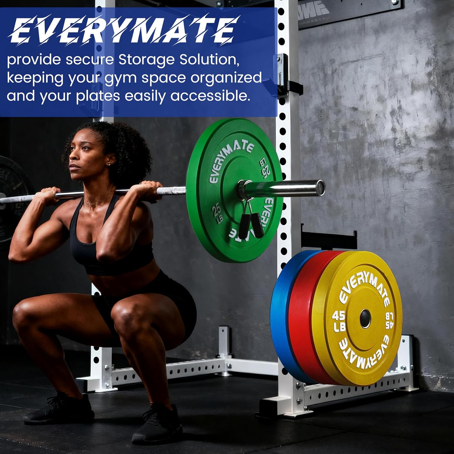 EVERYMATE Power Rack & Squat Rack Attachments Olympic Weight Plate Holder – Fits 2x2,2.3x2.3,3x3 Inch Tubes, 1" or 5/8" Hole – Bumper Plate Storage - Image 5