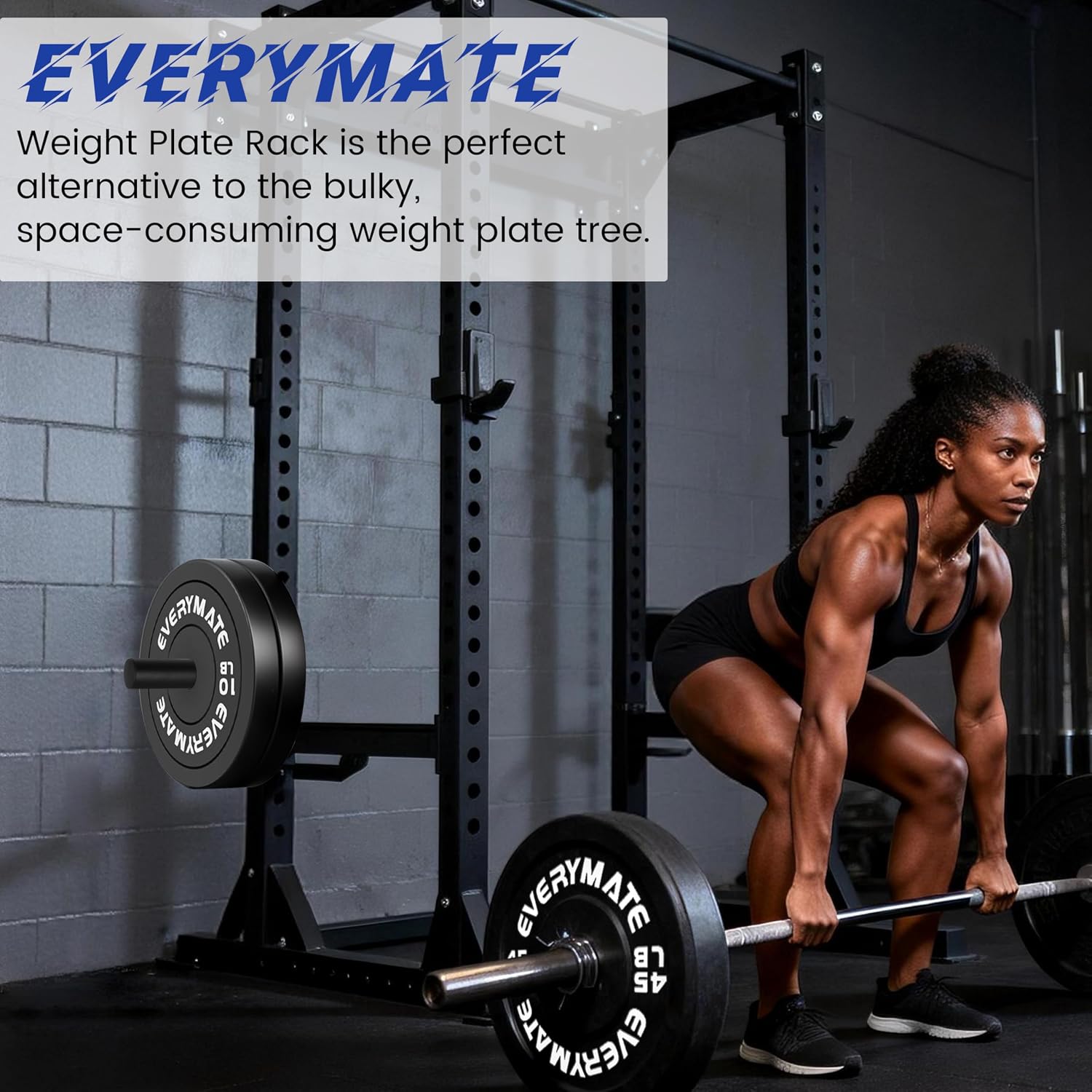 EVERYMATE Power Rack & Squat Rack Attachments Olympic Weight Plate Holder – Fits 2x2,2.3x2.3,3x3 Inch Tubes, 1" or 5/8" Hole – Bumper Plate Storage - Image 6