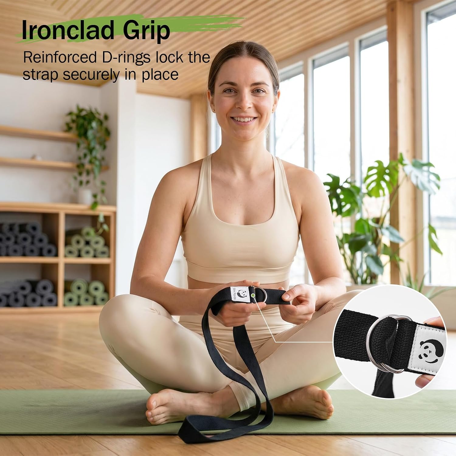 Slim Panda Yoga Strap for Stretching,Cotton Yoga Strap with Adjustable D-Ring Buckle,Non-Elastic Yoga Belt for Pilates,Gym Workouts,Physical Therapy,Improve Flexibility - Image 5