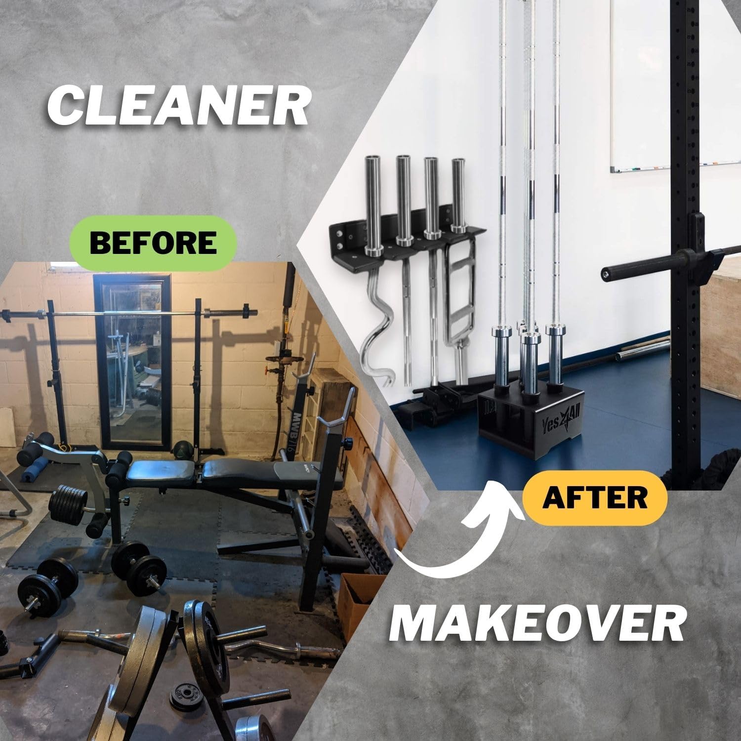 Yes4All Vertical Wall Mounted Olympic Barbell Holder, Barbell Storage Rack, Hanging Barbell Rack for Home Fitness Equipment - Image 7