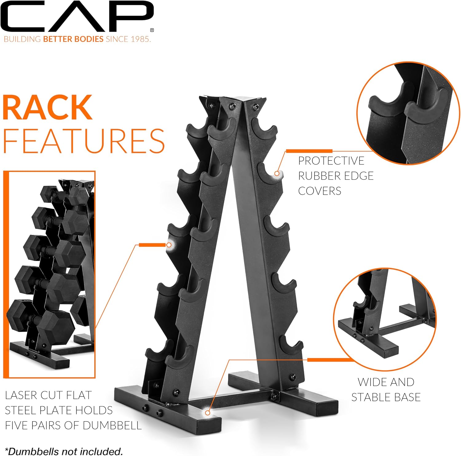 Cap Dumbbell Rack for Home Gym, Space-Saving Free Weight Rack, Compact Weight Storage Rack for Hex Dumbbells, 3-Tier & 5-Tier Options, 80-200lb Capacity - Image 3