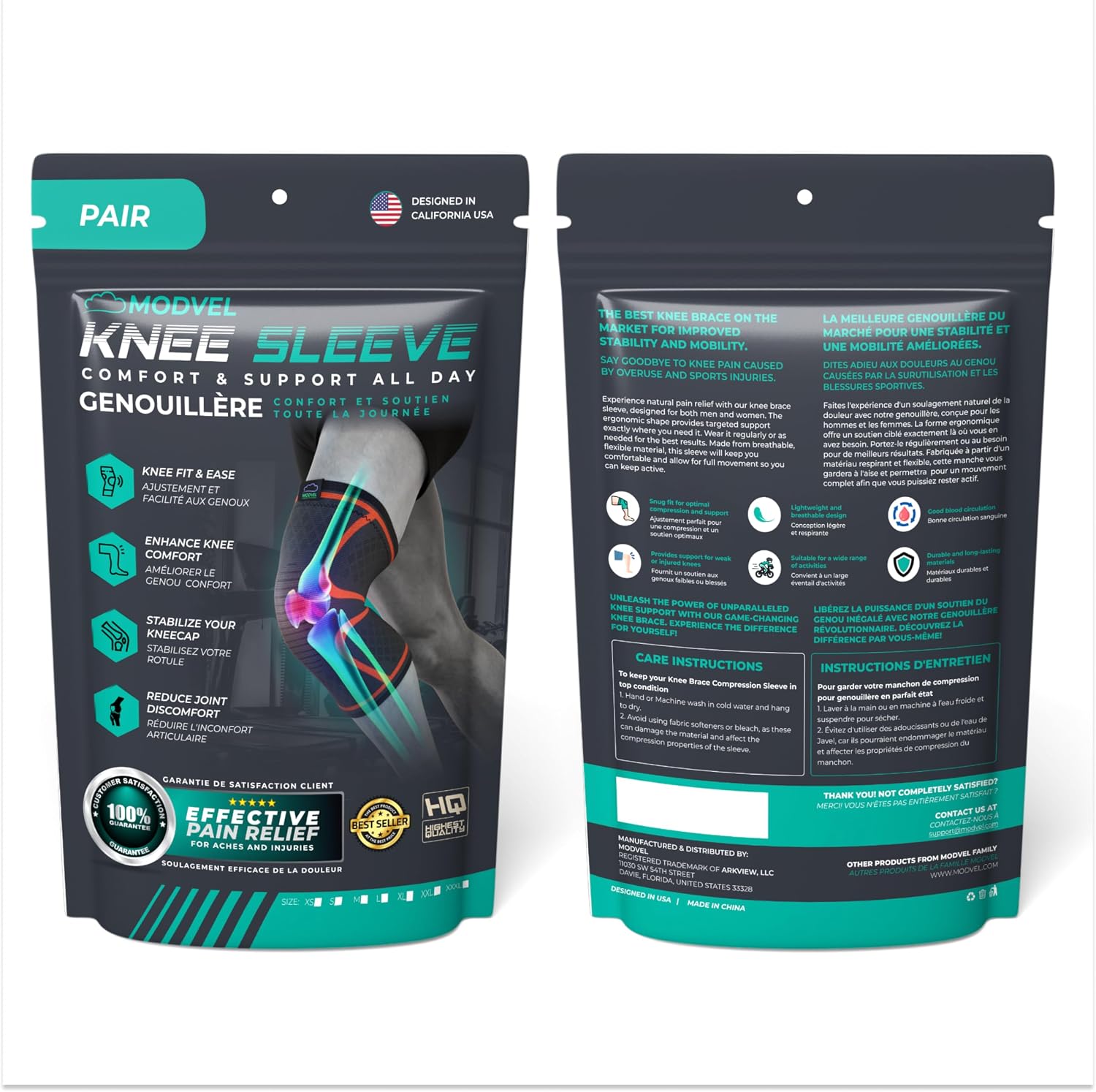 Modvel Compression Knee Brace for Women & Men - 2 Pack Knee Brace for Women Running Knee Pain, Knee Support Compression Sleeve, Workout Sports Knee Braces for Meniscus Tear ACL & Arthritis Pain Relief - Image 7