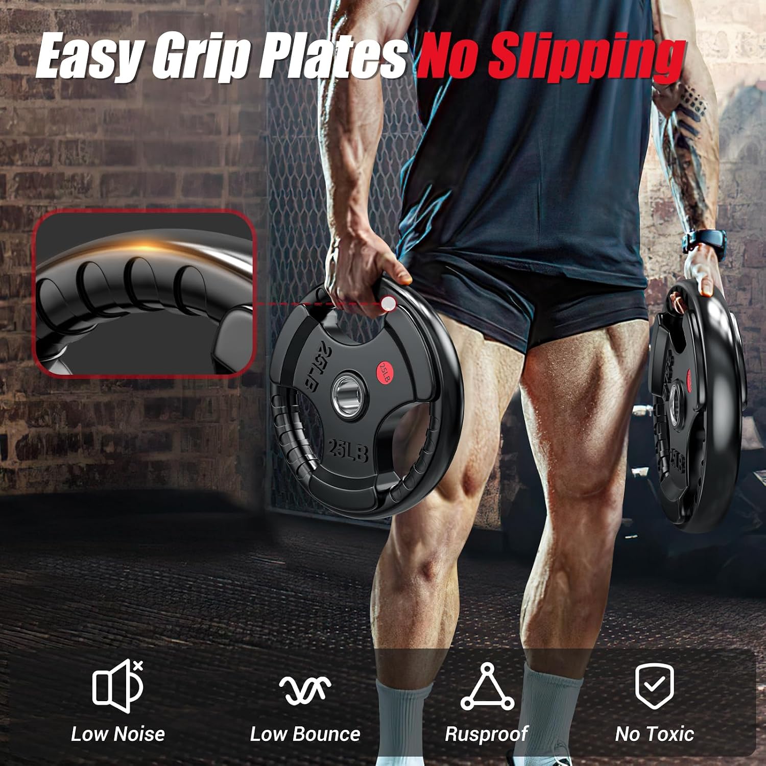 GIKPAL Olympic Weight Plates, 2-Inch Rubber Coated for Strength Training - Image 3