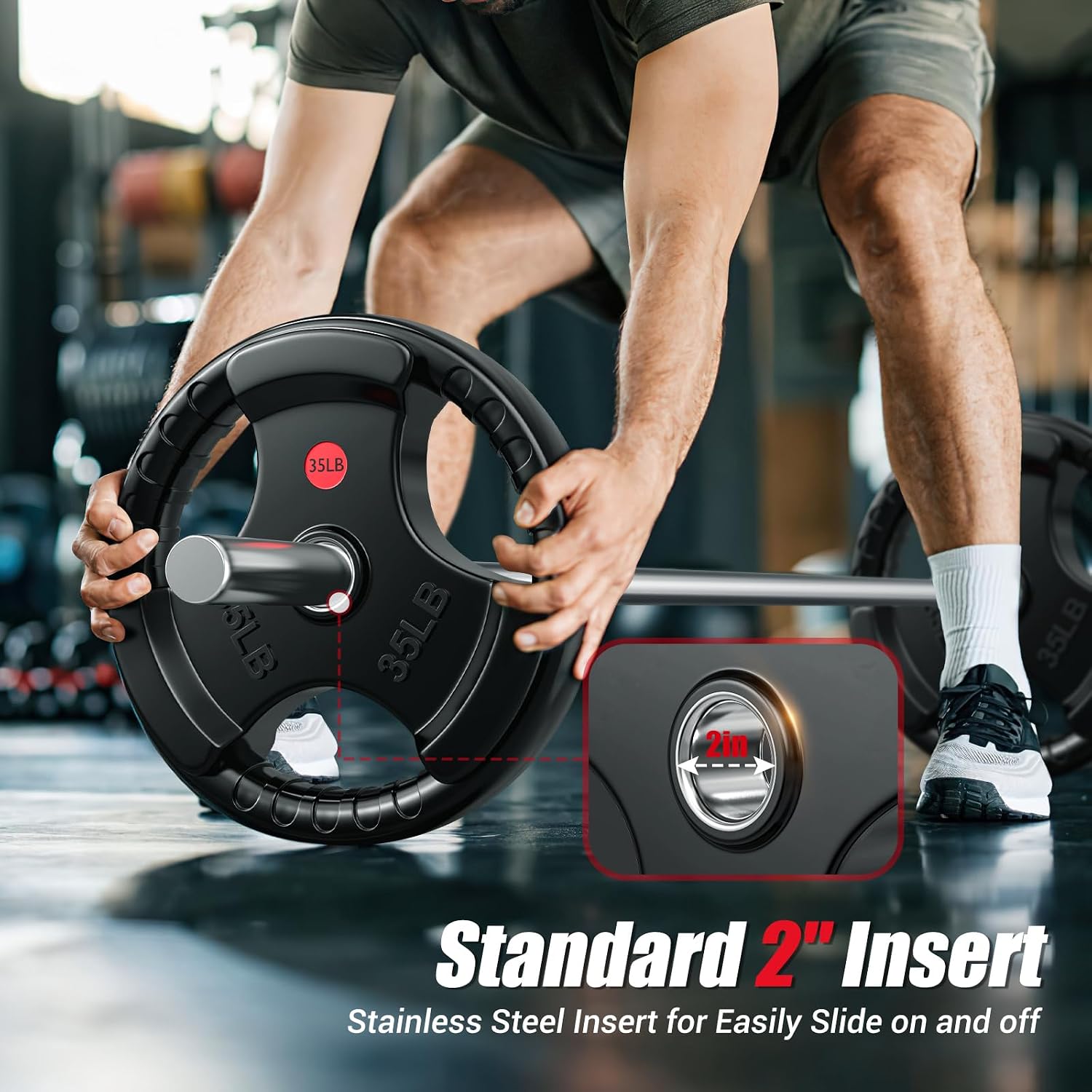 GIKPAL Olympic Weight Plates, 2-Inch Rubber Coated for Strength Training - Image 4