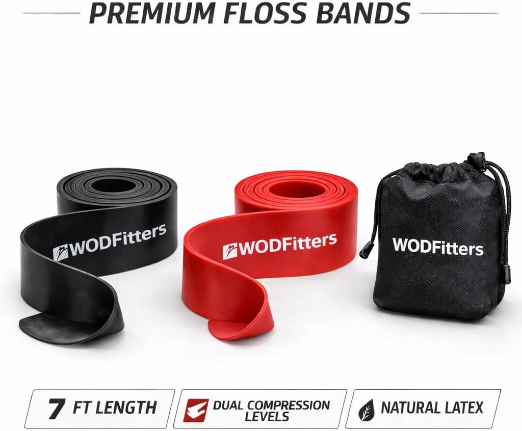 WODFitters Floss Bands for Muscle Compression Tack & Flossing, Mobility & Recovery WODs - Latest Technology - 2 Pack with Carrying Bag - Image 8