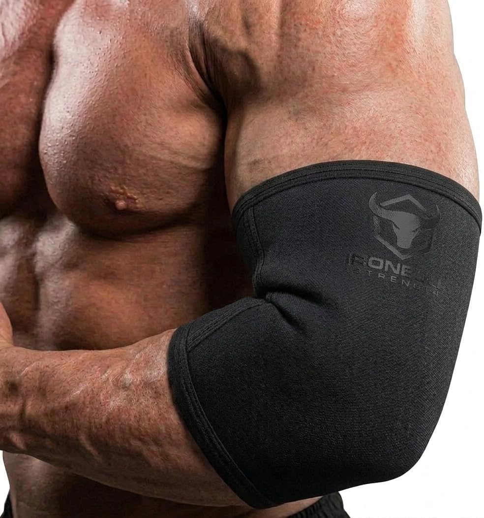 Elbow Sleeves 5mm (1 Pair) - High Performance Elbow Sleeve Support for Weightlifting, Weight Training & Powerlifting - Best Compression Straps - for Men and Women (Large, Black/Black)