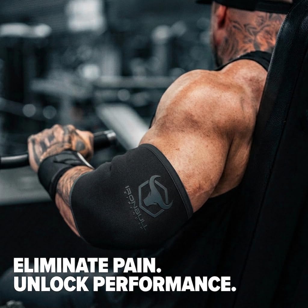 Elbow Sleeves 5mm (1 Pair) - High Performance Elbow Sleeve Support for Weightlifting, Weight Training & Powerlifting - Best Compression Straps - for Men and Women (Large, Black/Black) - Image 3
