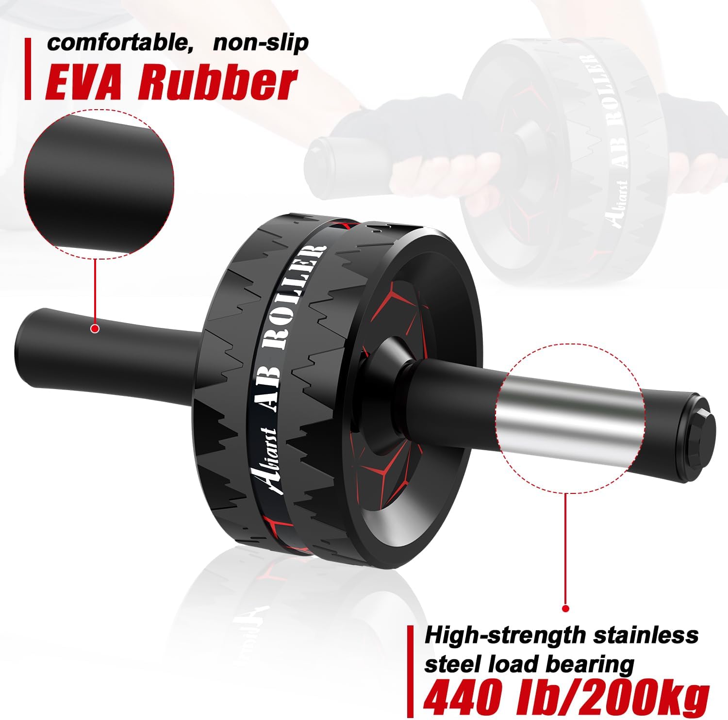Abiarst Ab Roller Wheel, Abs Workout Equipment for Abdominal & Core Strength Training, Home Gym Exercise Wheels for Men Women, with Knee Pad Accessories - Image 3
