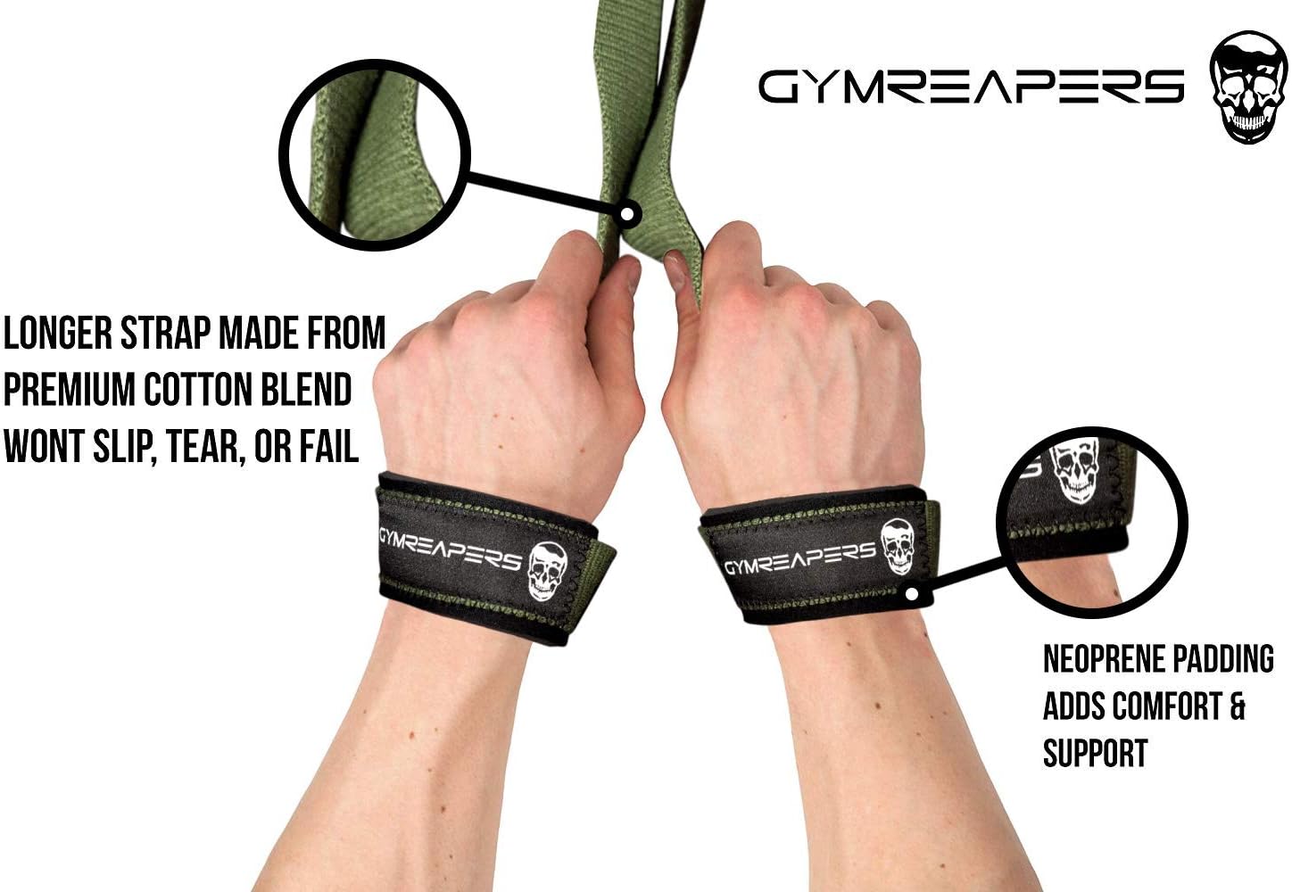 Gymreapers Lifting Wrist Straps for Weightlifting, Bodybuilding, Powerlifting, Strength Training, & Deadlifts - Padded Neoprene with 18" Cotton - Image 2