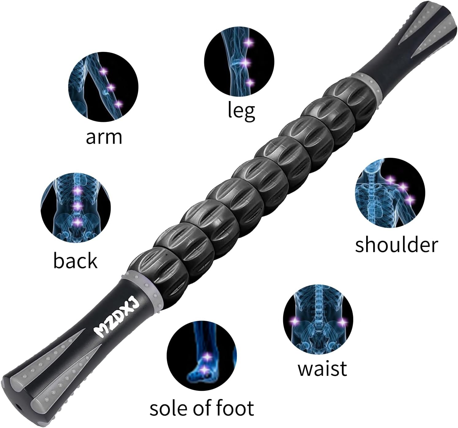 Muscle Roller Massage Roller Stick- Deep Tissue Fascia Blaster for Myofascial Pain Relief, Lymphatic Drainage & Body Sculpting, Handheld Physical Therapy & Recovery Tool (Gray Black-) - Image 6