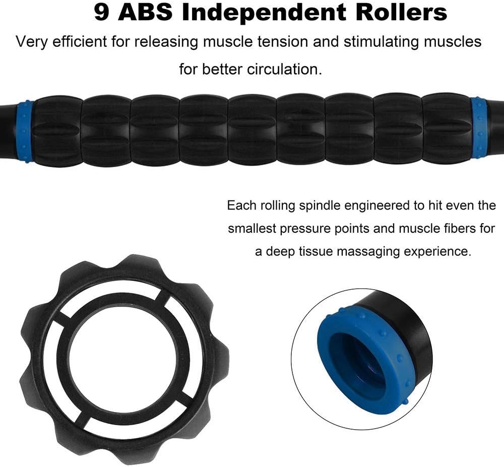 YANSYI Professional 9-Roller Deep Tissue Massage Stick - Portable Muscle Recovery Roller for Athletes, Relieves Post-Workout Soreness & Leg/Back Pain - Portable Physio Tool (Blue 1) - Image 3