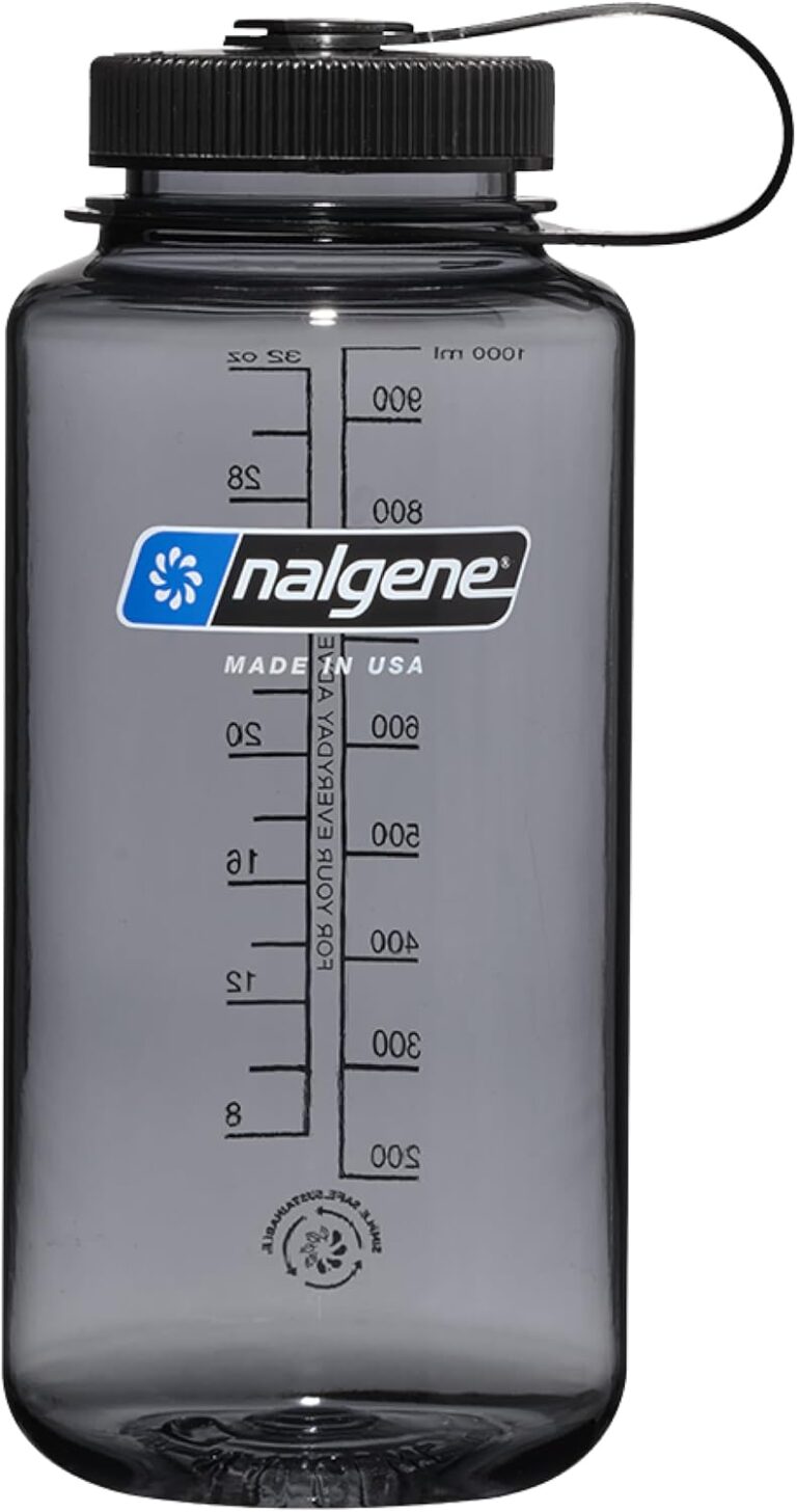 Nalgene 32 oz Wide Mouth Water Bottle, Gray w/ Black Lid