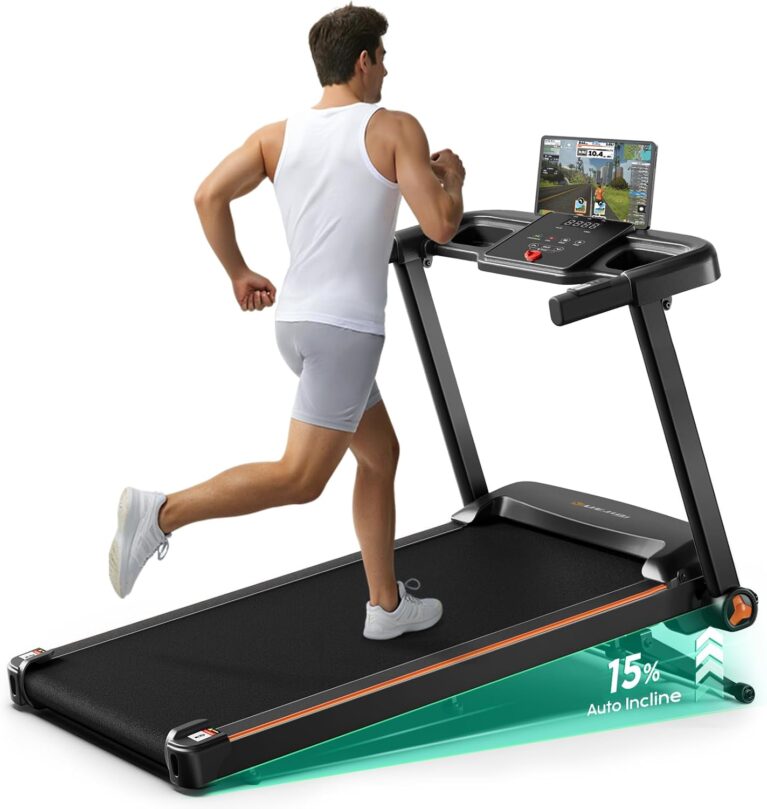 YUEJIQI 3220S Treadmills for Home, 15% Auto Incline, 3.5HP Quiet Brushless, 300Lbs Capacity, 16"x42" Wide Running Belt, Max 8.5 MPH, One-Touch Folding Treadmill with Bluetooth APP & Pulse Monitor