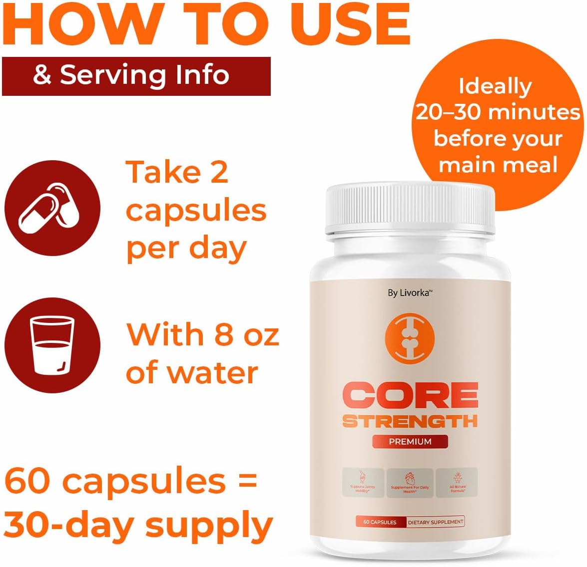 Core Strength - Core Strength Supplement for Joint Support Capsules Advanced Formula, Daily CoreStrength Pills Daily Premium Natural for Overall Health & Wellness, 60 Capsules for 1 Month - Image 4