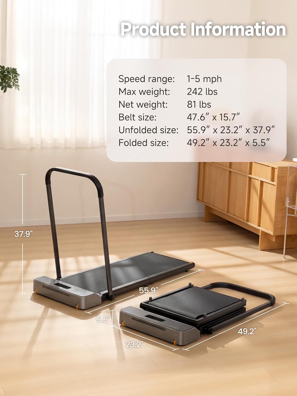 WalkingPad Foldable Walking Pad Treadmill with Handle Bar Under Desk - Image 8