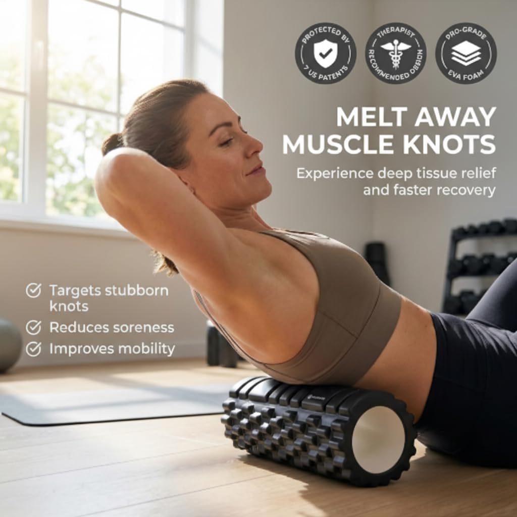 Foam Roller - Deep Tissue Medium Density Muscle Massager with Myofascial Trigger Point Release, Back Massage Roller for Soreness and Mobility 13 x 5.5 Inch, with eBook - Image 2