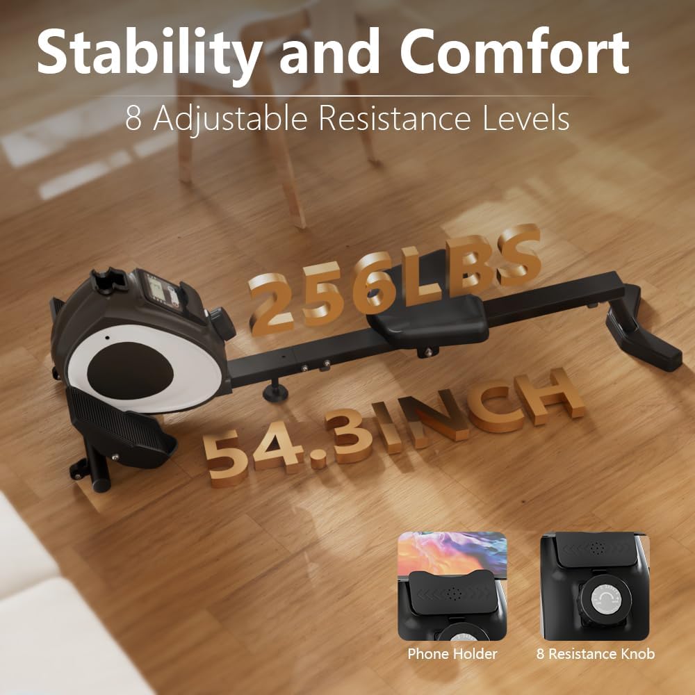 Magnetic Rowing Machine for Home | Adjustable 8-Speed Booster | Burn Fat & Sculpt Muscles | Supports Up to 265 LBS | Phone/Tablet-Ready Design - Image 6