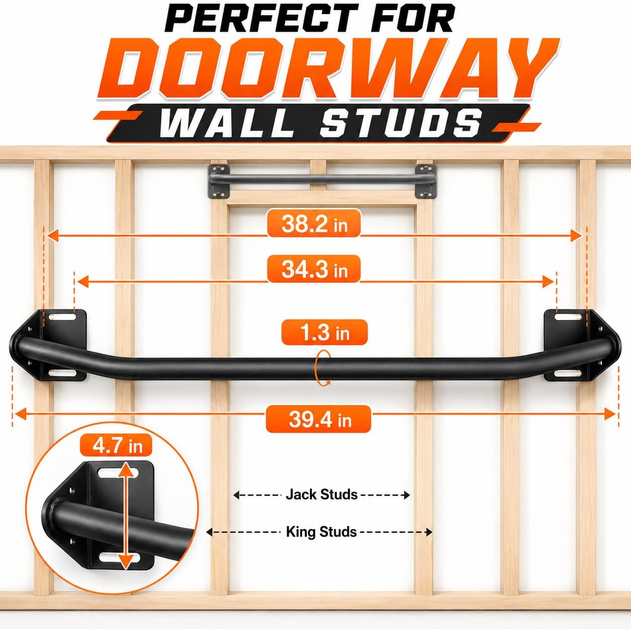 Pull Up Bar Wall Mounted-Heavy Duty Joist Mounted Pull Up Bar-Premium Strength Training Pull-Up Bars-Fast and Easy Installation for Home and Garage Use,Supports up to 600 Lbs - Image 3