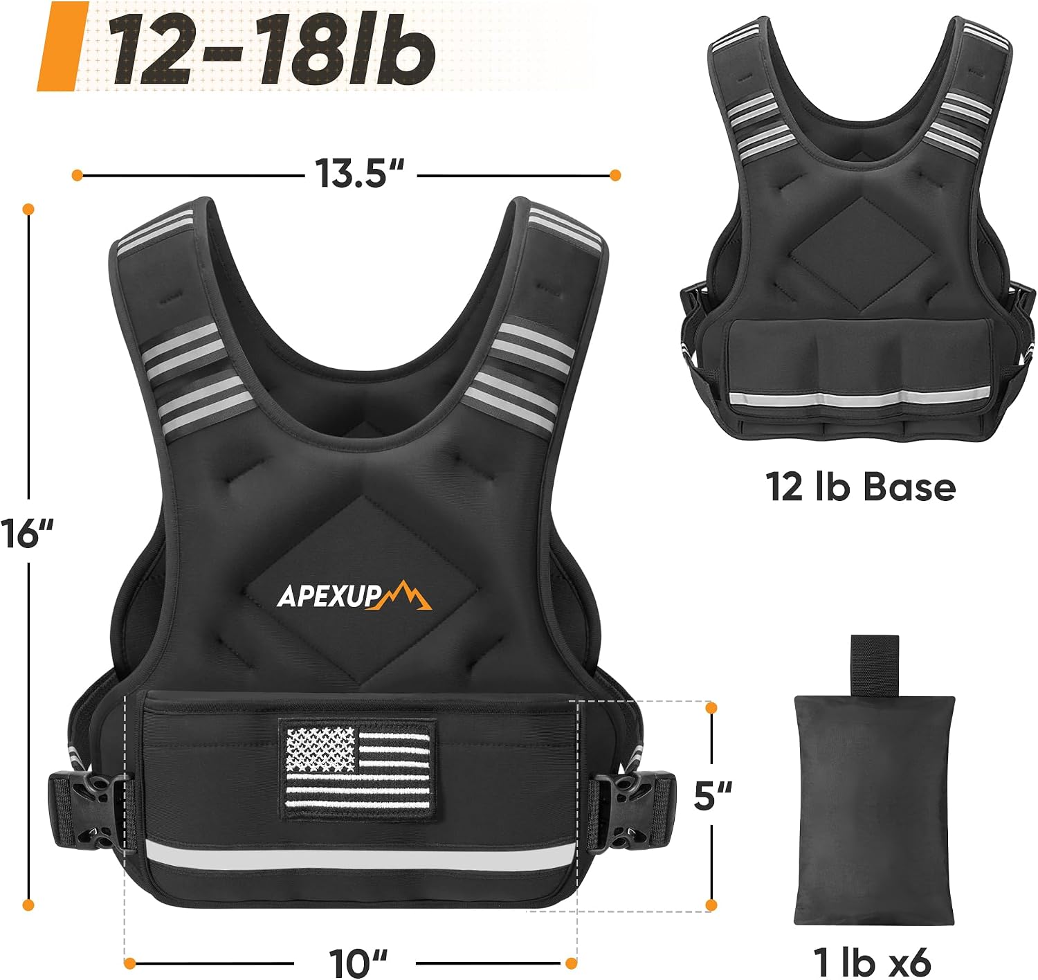 APEXUP Adjustable Weighted Vest, 4-10lb/12-18lb/20-32lb Vest with 6 Ironsand Weights and Large Pocket, Weight Vest for Men Women Strength Training, Running, Walking - Image 5