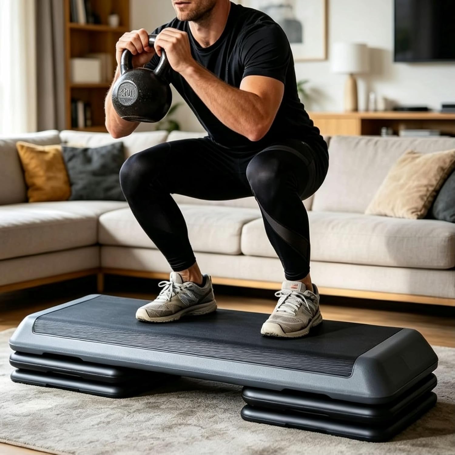 ZENY 43'' Exercise Aerobic Step Platform, Adjustable Fitness Stepper with 4 Stackable Risers, Aerobics Stepper Workout Stepper for Home Gym Cardio Strength & Training - Image 6