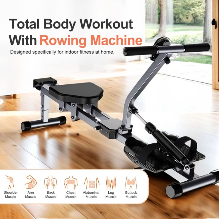 Foldable Rowing Machine, 12-Level Hydraulic Rower for Home Gym