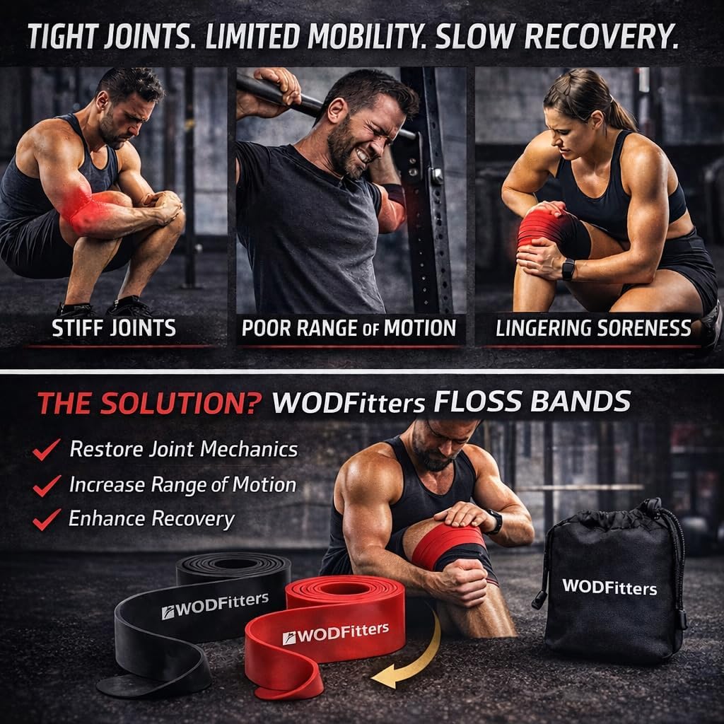 WODFitters Floss Bands for Muscle Compression Tack & Flossing, Mobility & Recovery WODs - Latest Technology - 2 Pack with Carrying Bag - Image 2