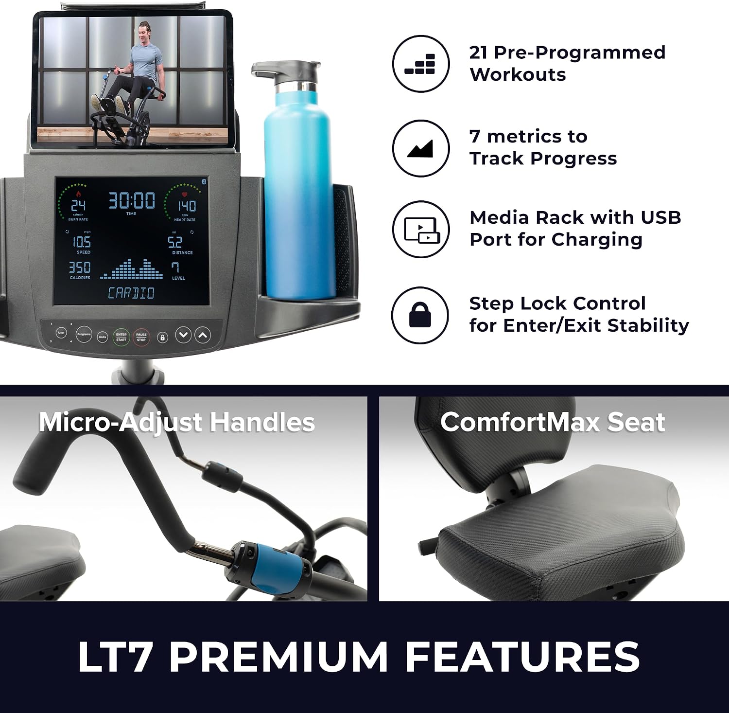 Teeter FreeStep Recumbent Cross Trainer Stepper, Zero-Impact Exercise Bike Alternative w/Patented Physical Therapy Stride, Up to 350lb, Free App w/Trainer Workouts - Image 4
