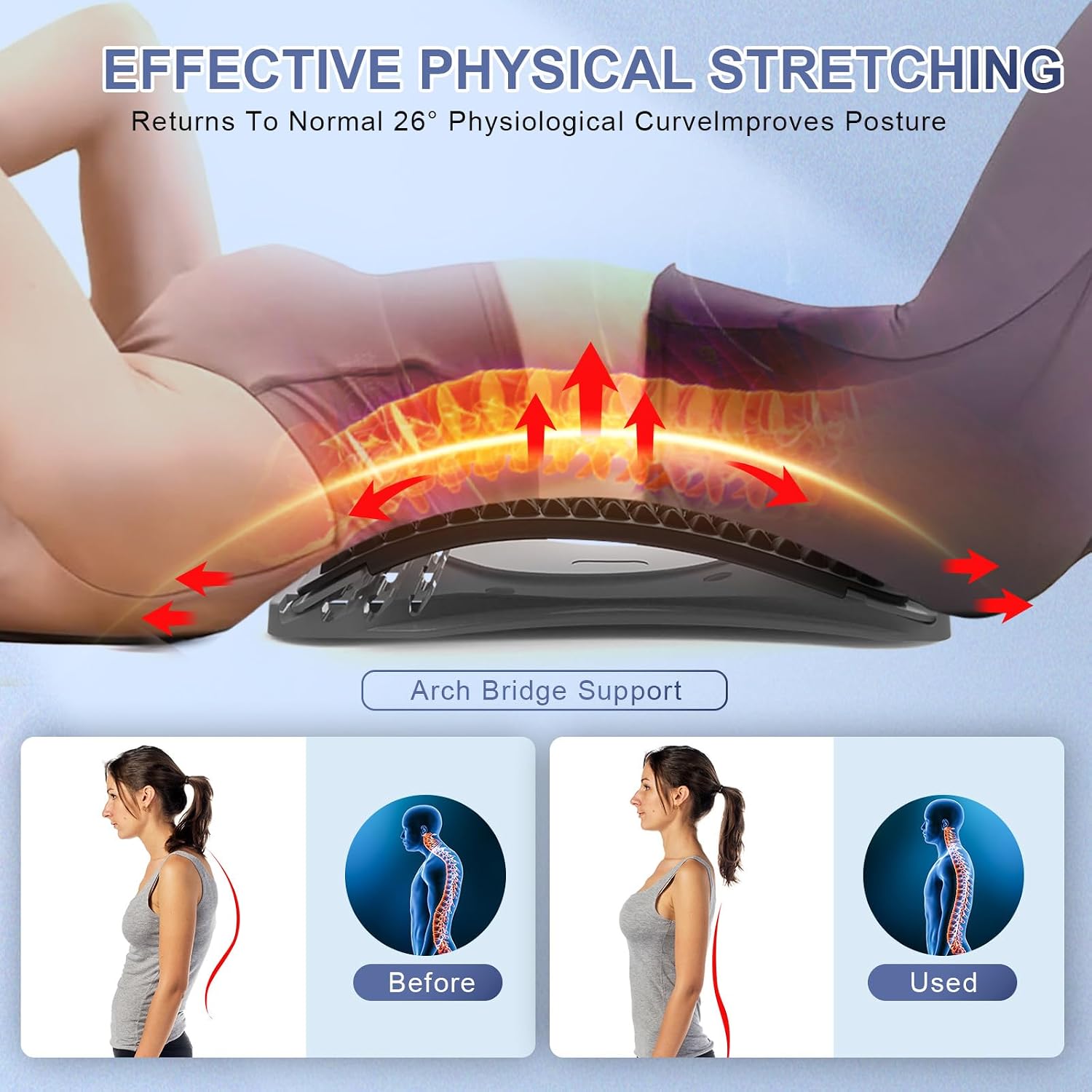MINOLL Back Stretcher for Lower Back Pain Relief, Multiple Level Adjustable Arch Lumbar Back Cracker Board, Back Cracking Device, Back Massager for Scoliosis, Spine Decompression Support - Image 4