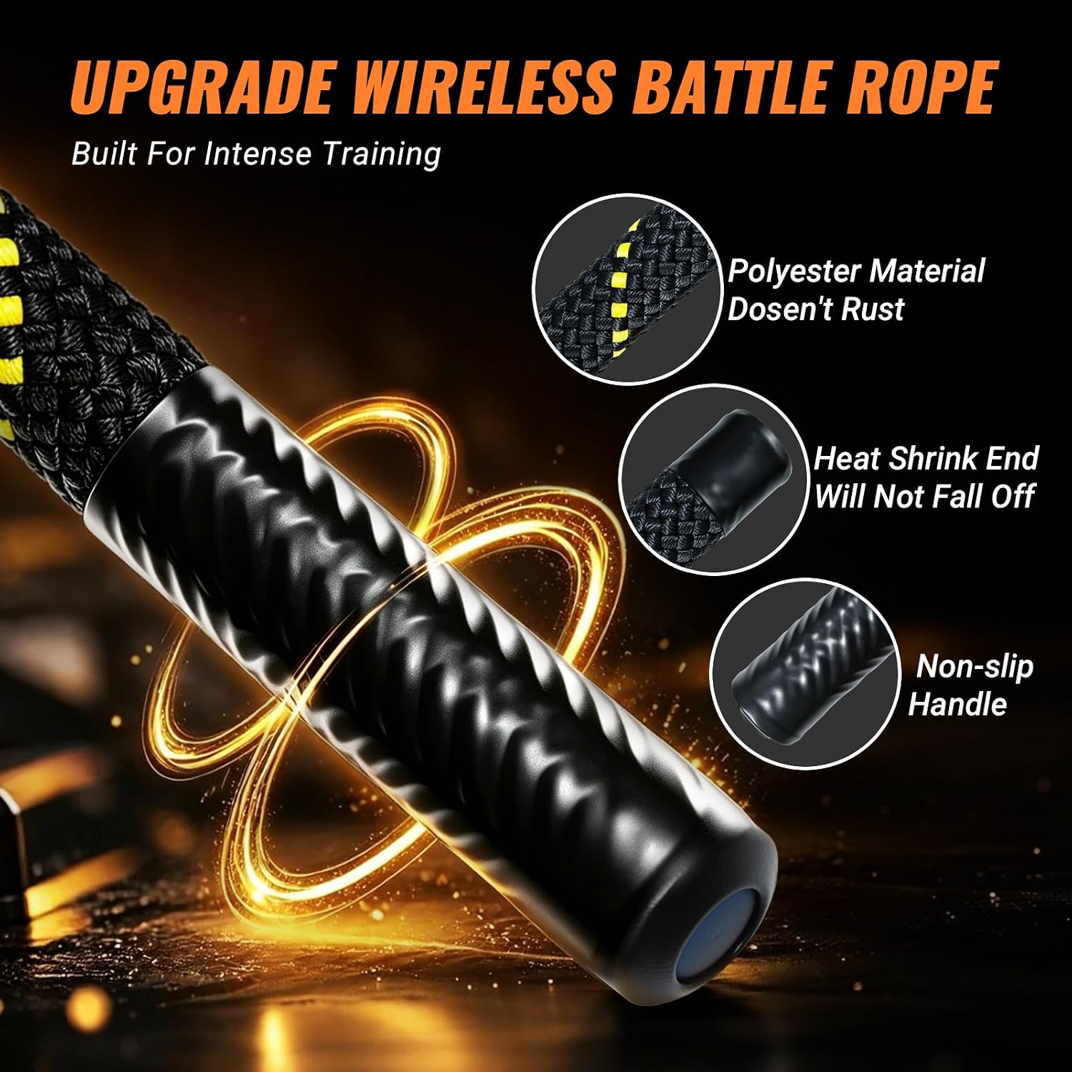 Ropeless Battle Ropes for Home Gym - Portable Cordless Battle Rope with Storage Bag, Non-Slip Handle, Low-Impact Cardio Fitness Gear for Men & Women Full Body Exercise & Arm Strength - Black - Image 4