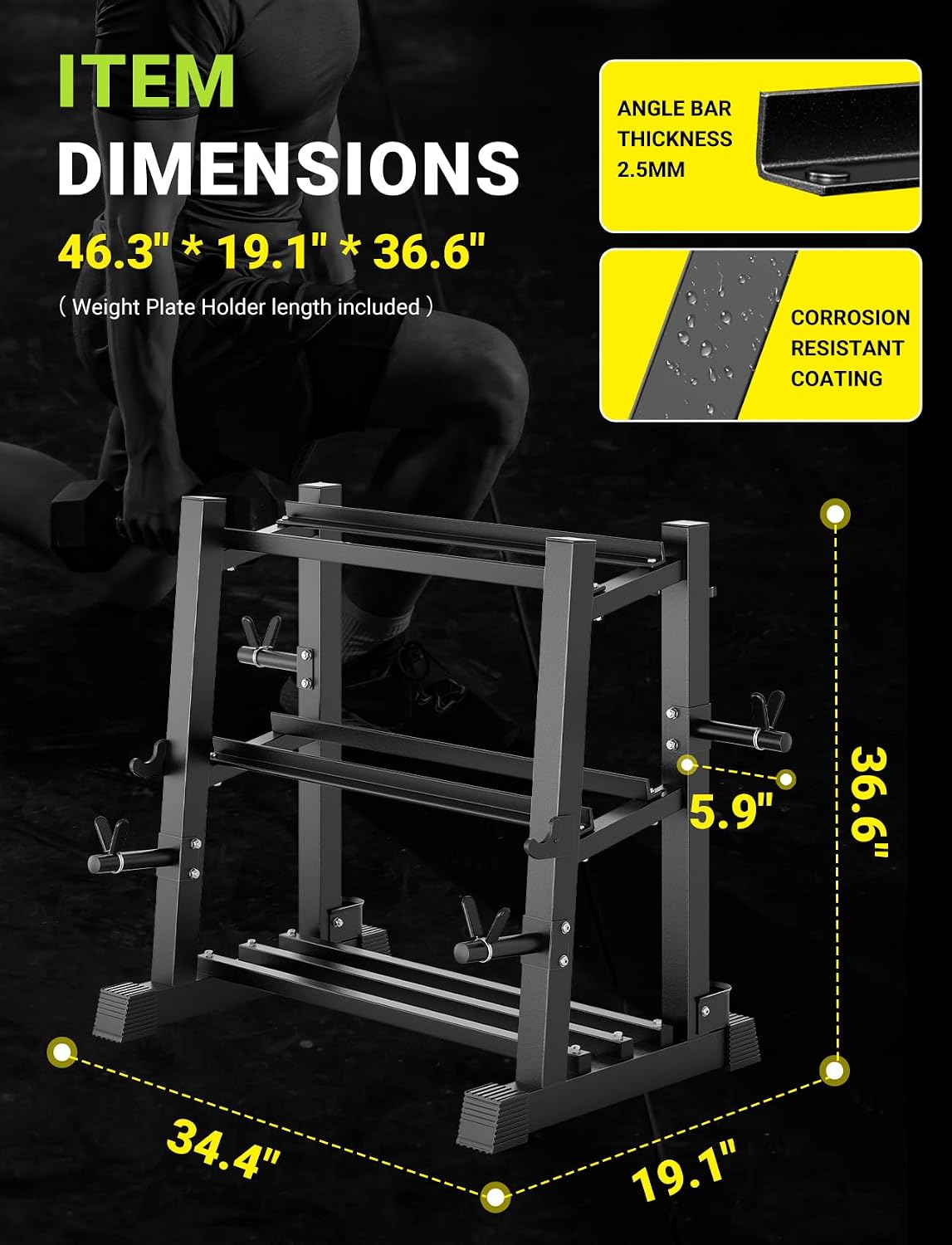 YOLEO Dumbbell Rack - 3 Tier & 5 Tier Compact Weight Rack for Dumbbell, Kettlebell, Barbell, Heavy Duty Weight Storage Organizer, Space-Saving Dumbbell Storage Stand Holder for Home Gym - 1100LBS Capacity (Rack Only) (MAX, Rectangular Frame) - Image 6