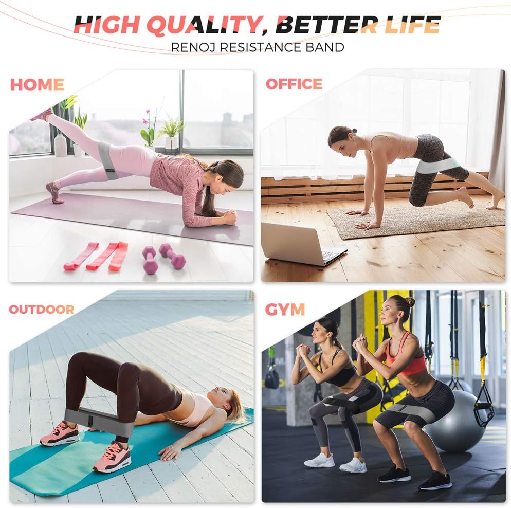 Renoj Resistance Bands for Working Out: 3-Set Professional Exercise Bands for Pilates, Yoga, Home Gym, Booty, Leg Training | Heavy/Medium/Light Fabric Loops for Women Men - Image 3