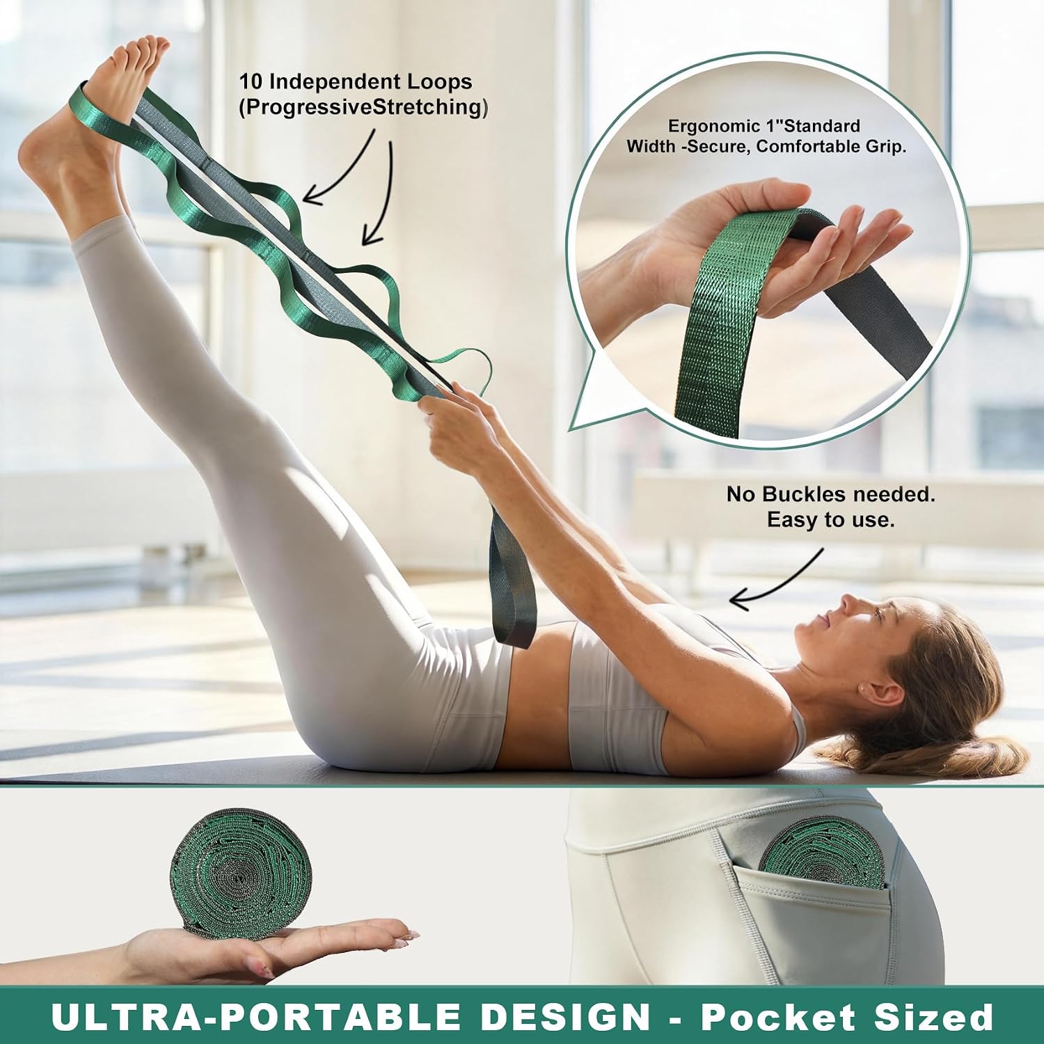 Acozycoo Stretching Strap with Loops for Physical Therapy,Knee,Calf,Back - Image 2