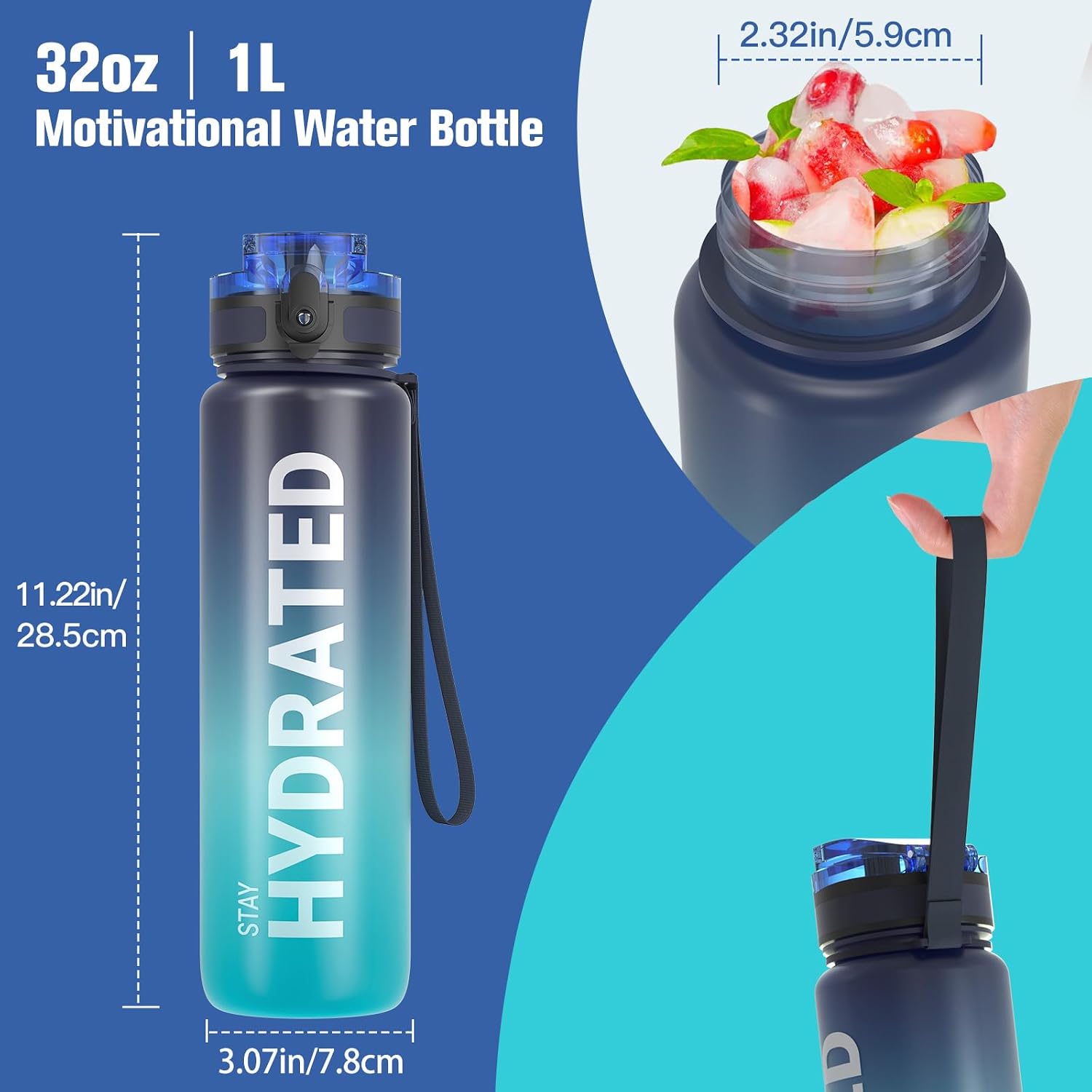 Sahara Sailor Water Bottle 32oz, Tritan Sports Bottle with Time Marker - Image 5