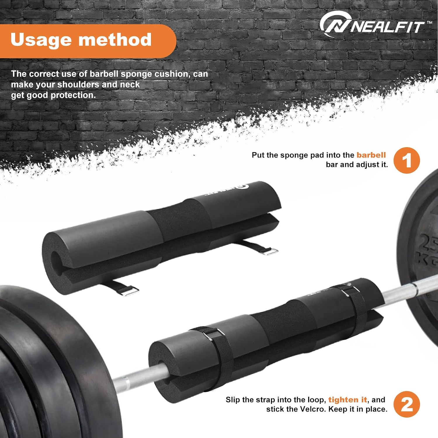NEALFIT Barbell Pad Squat Pad for Squats—Squat Bar Pad—Great for Weightlifting,Lunges and Hip Thrusts—Foam Sponge Pad—Fit Standard and Olympic Bars Perfectly - Image 6