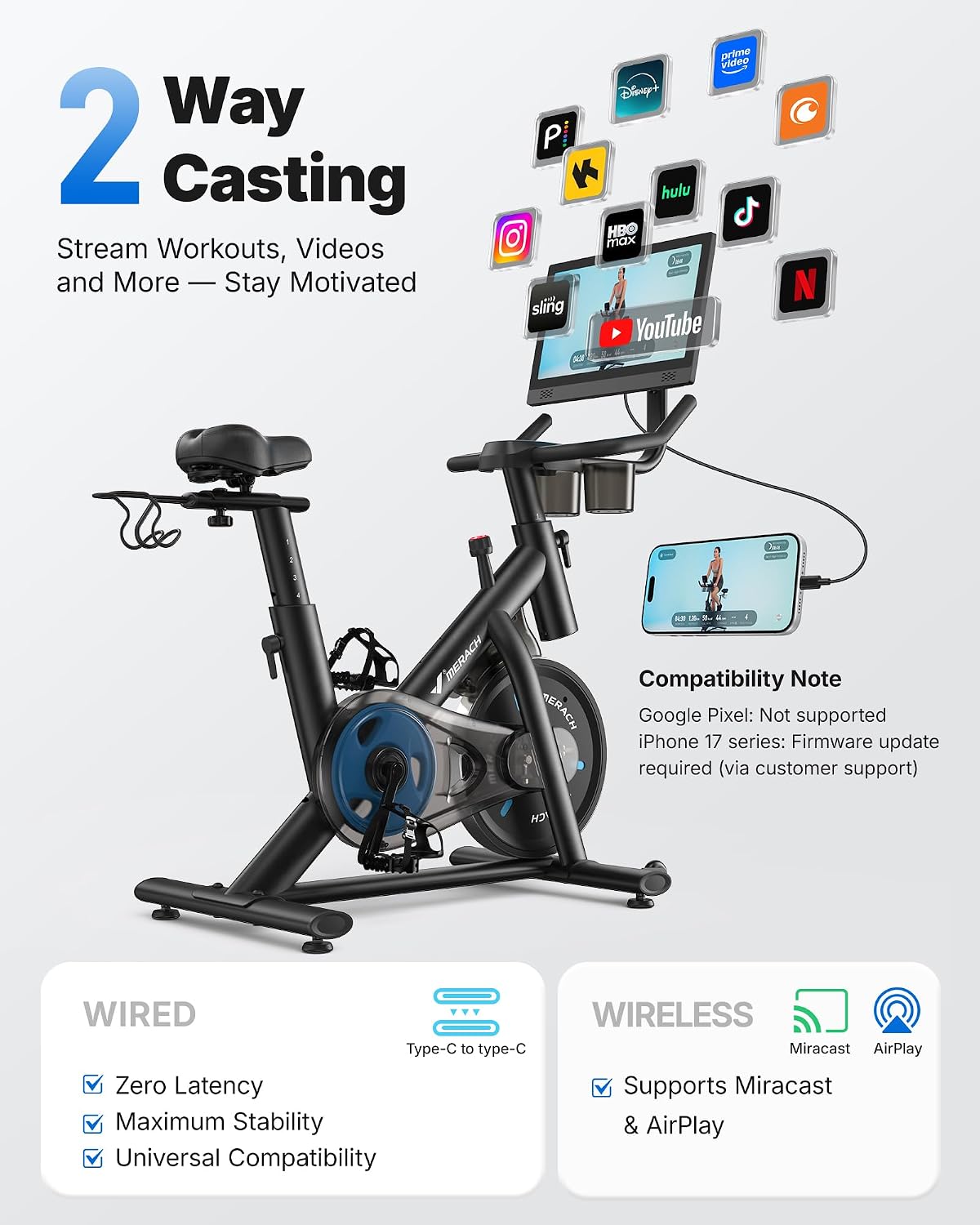 MERACH Exercise Bike, Magnetic Friction Stationary Bike for Home with APP - Image 7