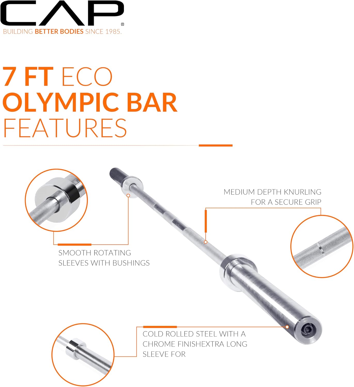 CAP Olympic Barbell, 7ft Strength Training Weight Bar, Multiple Options - Image 4