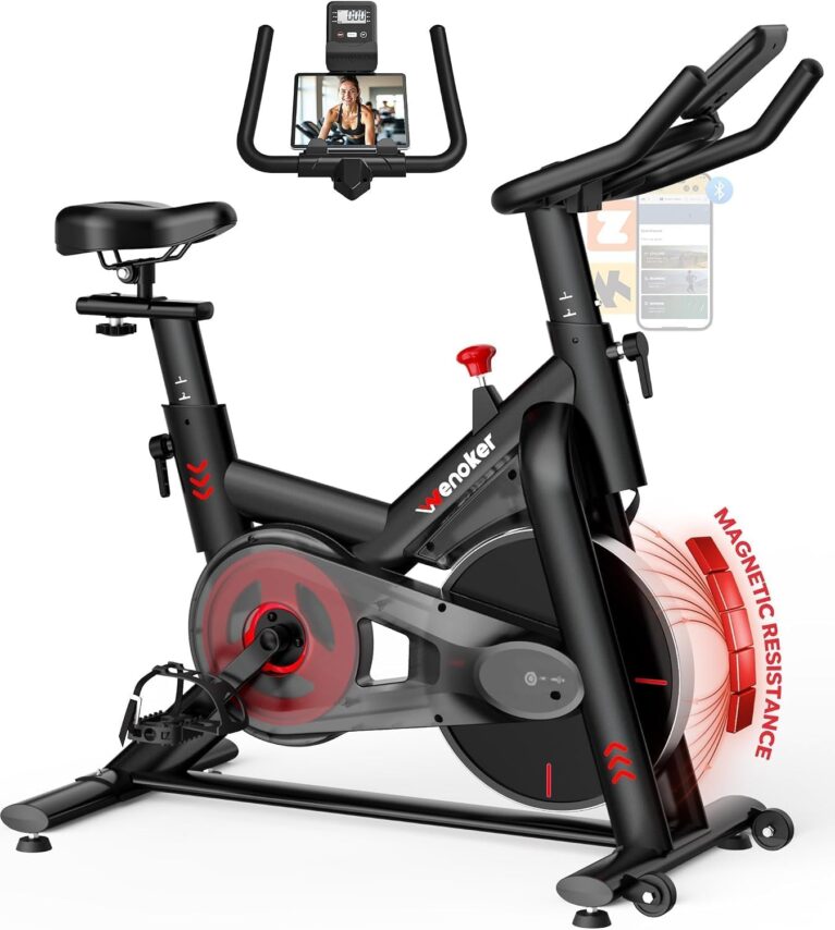 Wenoker Magnetic Exercise Bike for Home – Adjustable Silent Spin Bike with 350lb Capacity, APP Connectivity, LCD Monitor & Device Holder – Indoor Cycling Bike for Cardio & Weight Loss