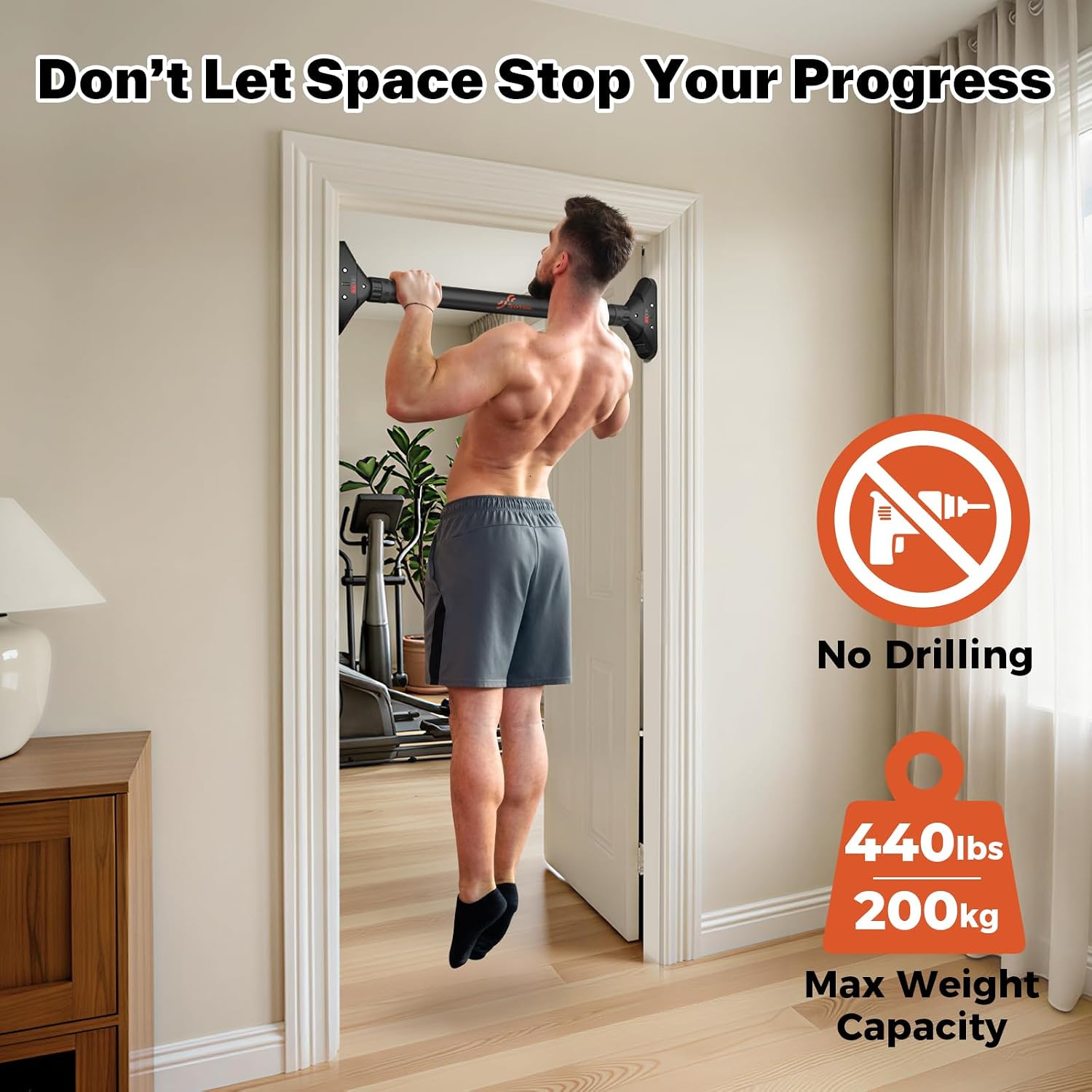 Sportneer Pull Up Bar for Doorway, No-Drill, 29.5-37 in, 440 lb - Image 2