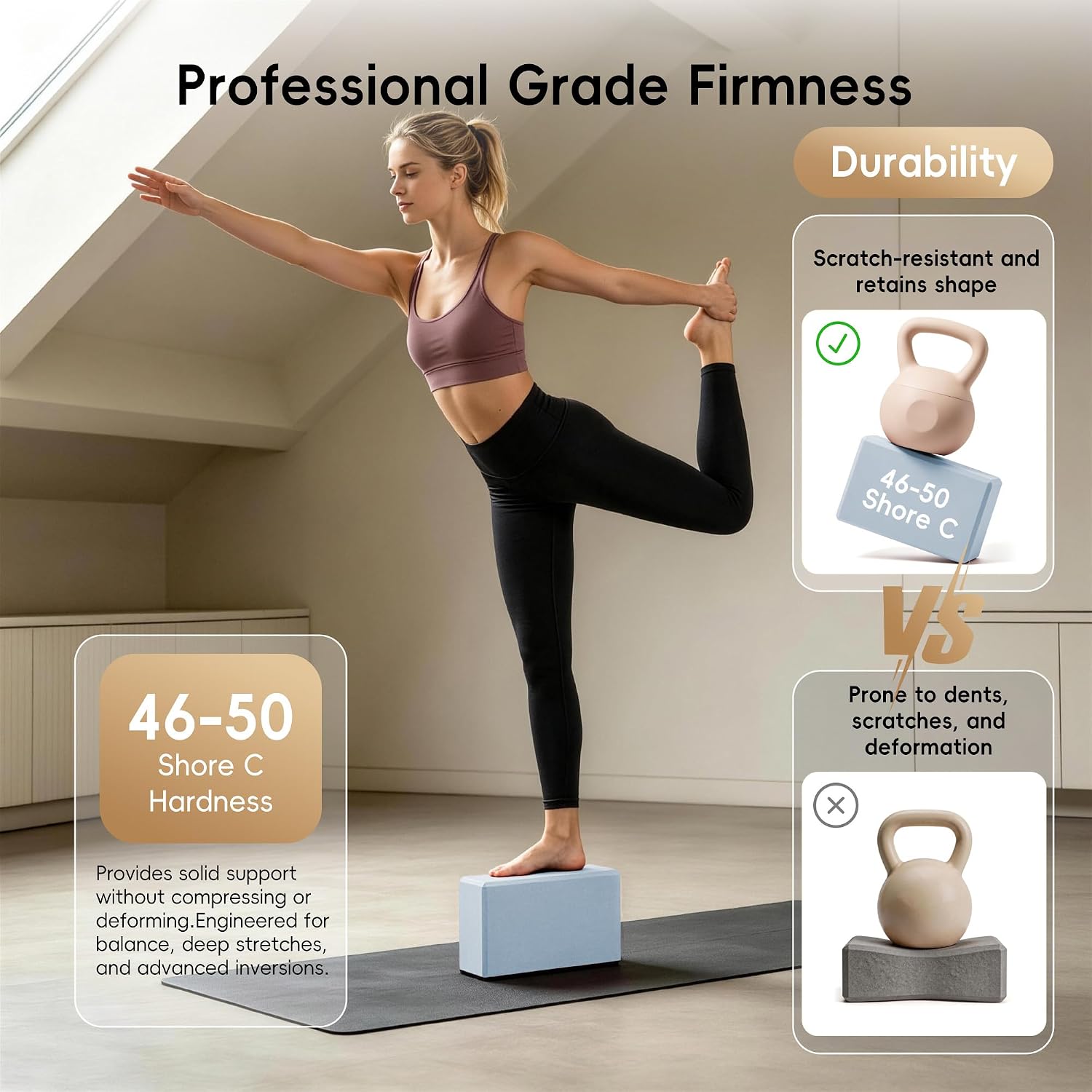 High Density EVA Yoga Blocks 2 Pack, 280g Pro-Level Exercise Brick (46-50 Shore C Firmness), Odor-Free & Non-Slip Foam Props for Yoga, Pilates & Stretching - Image 3