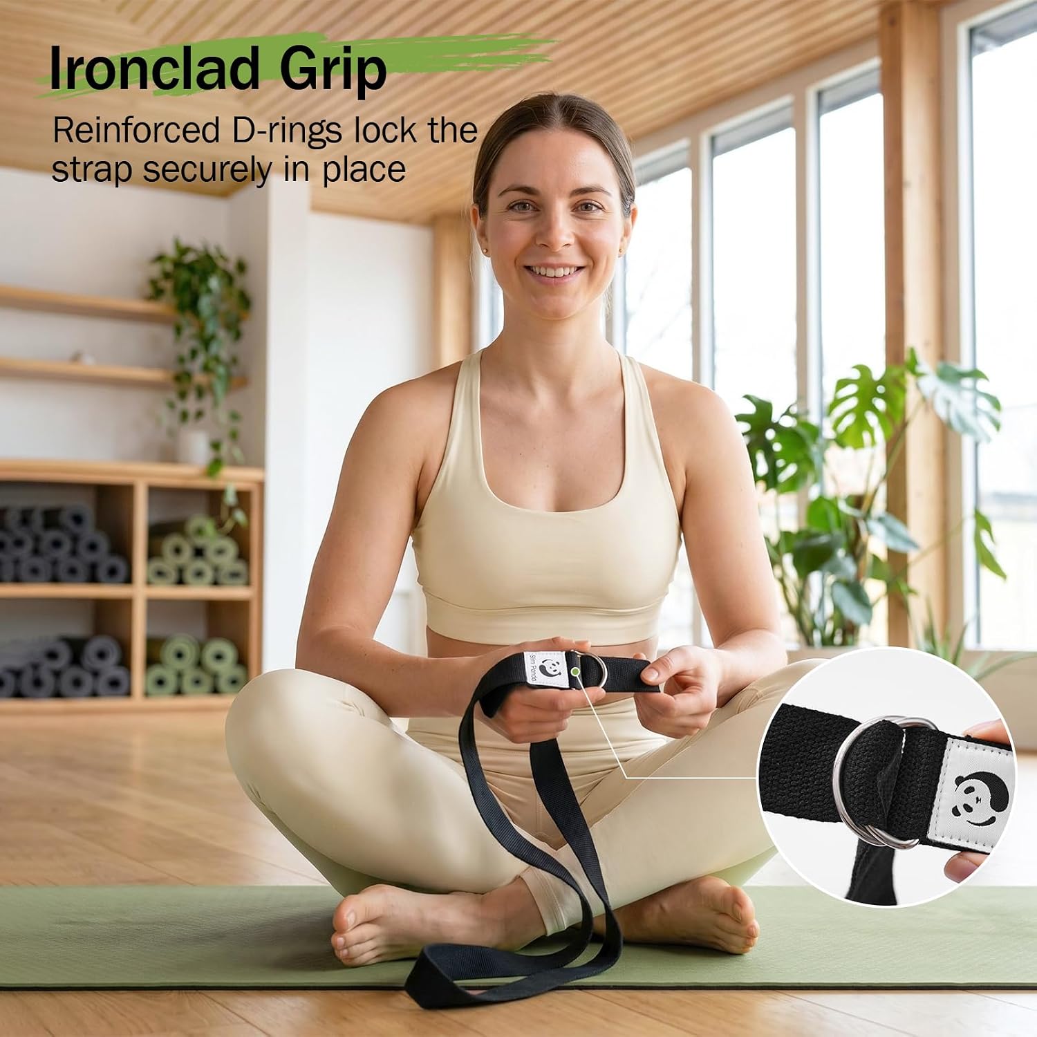 Slim Panda Yoga Strap for Stretching,Cotton Yoga Strap with Adjustable D-Ring Buckle,Non-Elastic Yoga Belt for Pilates,Gym Workouts,Physical Therapy,Improve Flexibility - Image 5