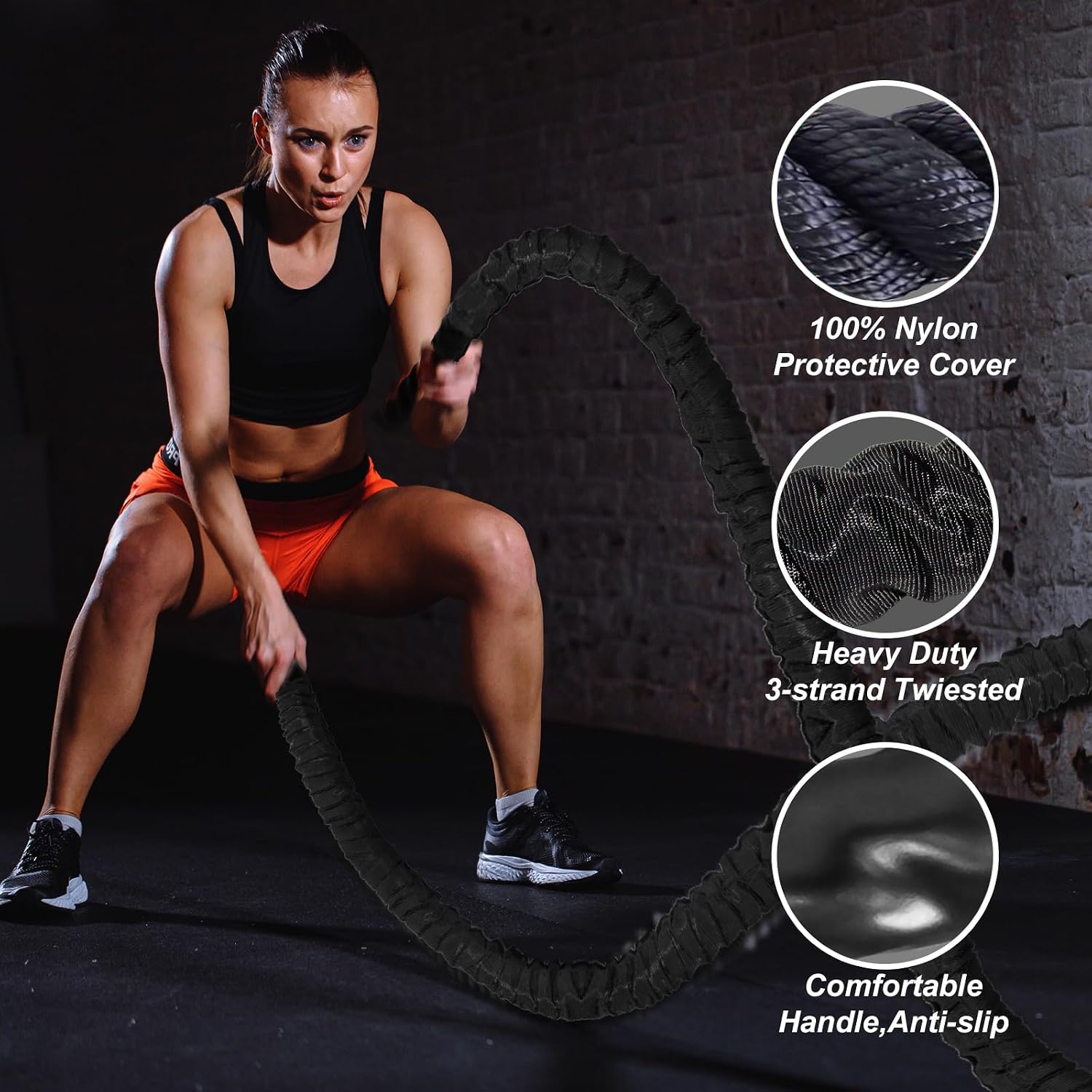 Battle Rope 1/1.26/1.5/2 Inch Diameter,Pink 30FT/40FT/50FT Exercise Workout Ropes for Home Gym Heavy Weighted Training Rope for Working Out - Image 4