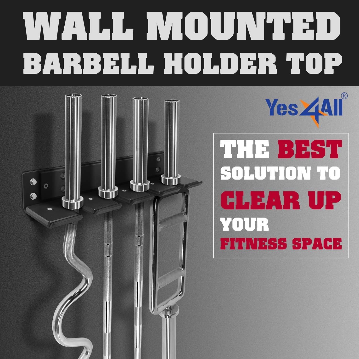 Yes4All Vertical Wall Mounted Olympic Barbell Holder, Barbell Storage Rack, Hanging Barbell Rack for Home Fitness Equipment - Image 5