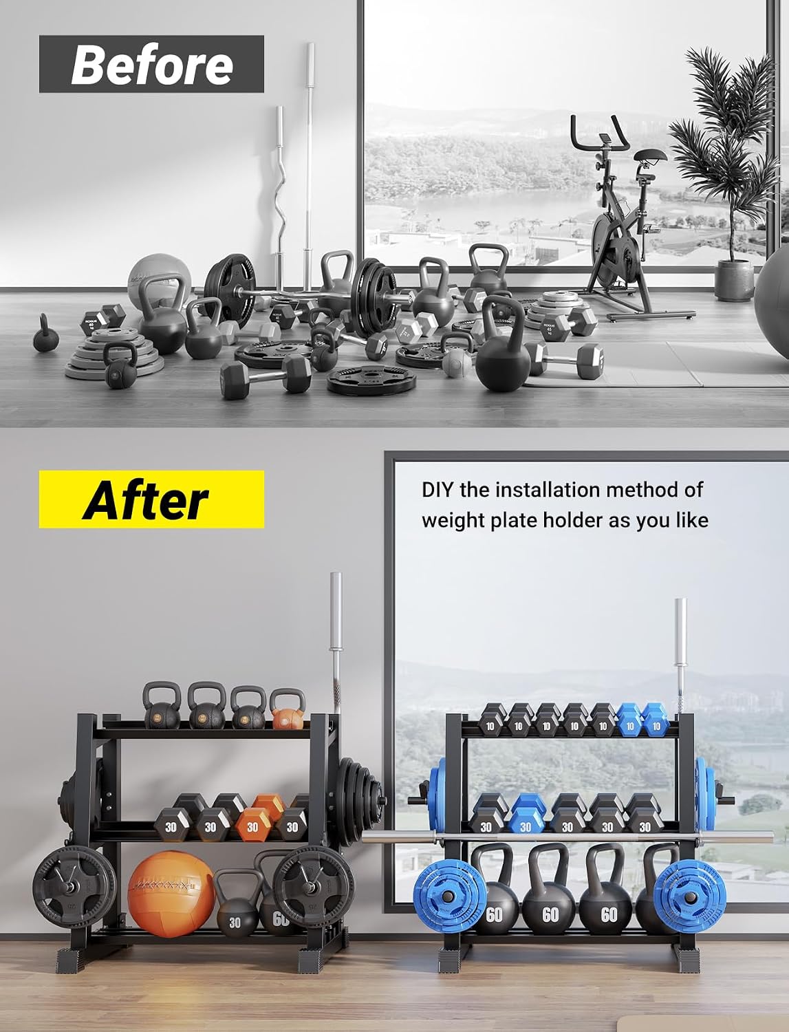 YOLEO Dumbbell Rack - 3 Tier & 5 Tier Compact Weight Rack for Dumbbell, Kettlebell, Barbell, Heavy Duty Weight Storage Organizer, Space-Saving Dumbbell Storage Stand Holder for Home Gym - 1100LBS Capacity (Rack Only) (MAX, Rectangular Frame) - Image 7