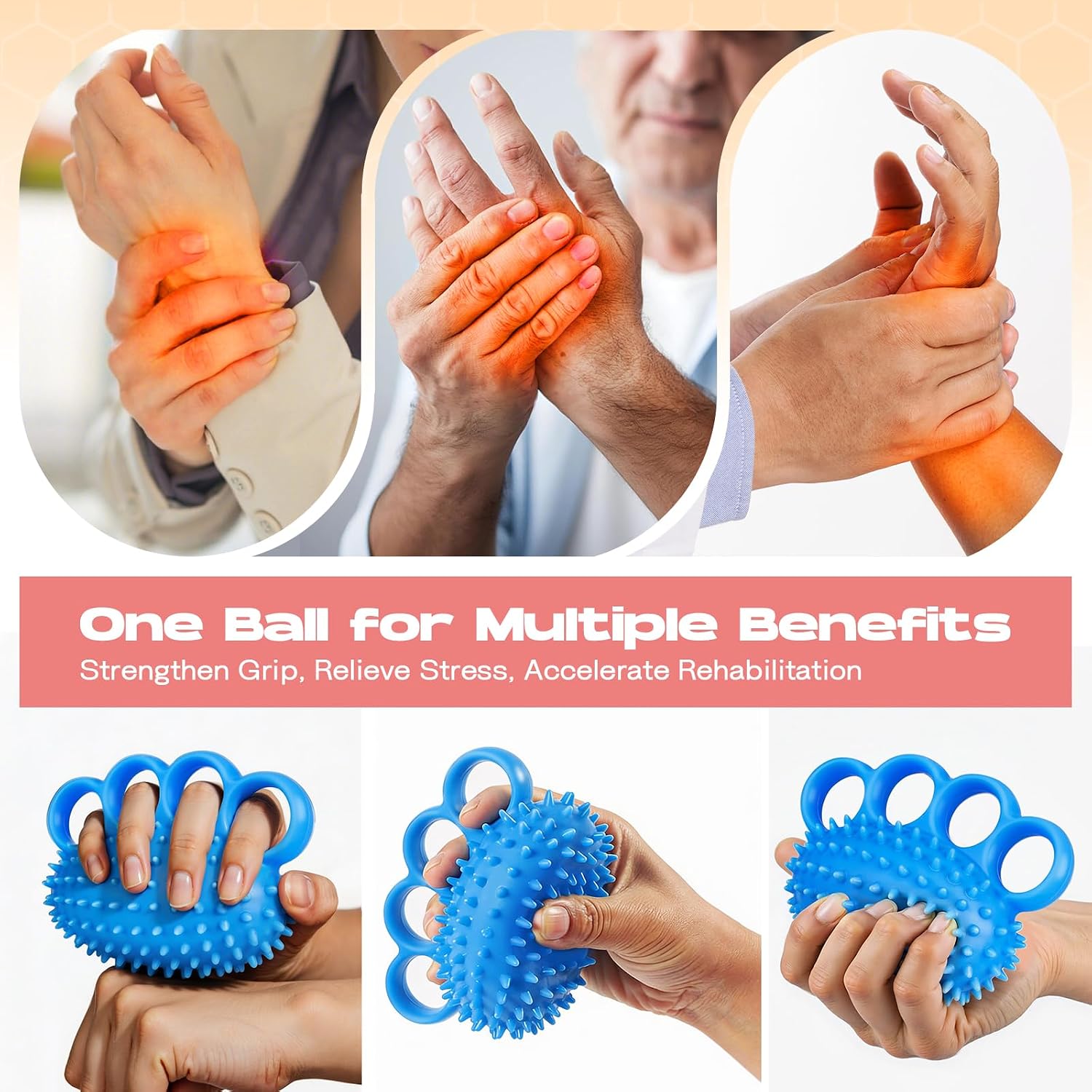 Hand Exercise Ball, Finger Therapy Ball, Grip Strengthener for Adults - Stress Relief, Massage Ball, Resistance Training for Wrist Flexibility, Hand Strengthening, Anxiety Relief - Image 3