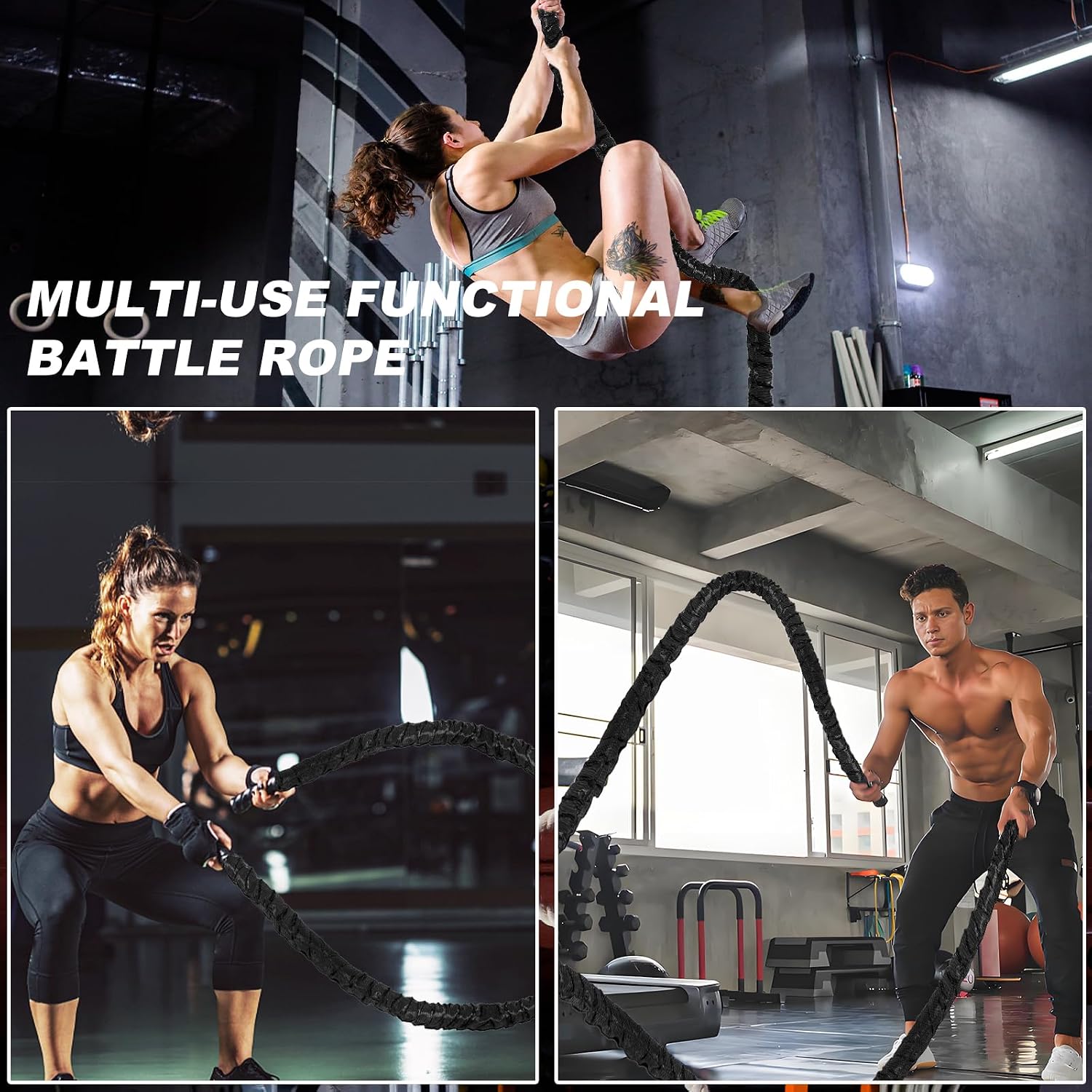 Battle Rope 1/1.26/1.5/2 Inch Diameter,Pink 30FT/40FT/50FT Exercise Workout Ropes for Home Gym Heavy Weighted Training Rope for Working Out - Image 5
