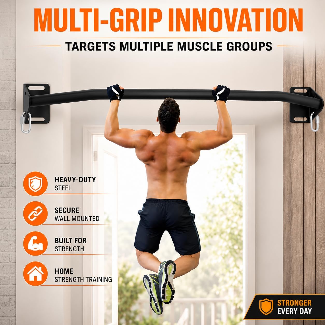 Pull Up Bar Wall Mounted-Heavy Duty Joist Mounted Pull Up Bar-Premium Strength Training Pull-Up Bars-Fast and Easy Installation for Home and Garage Use,Supports up to 600 Lbs - Image 8