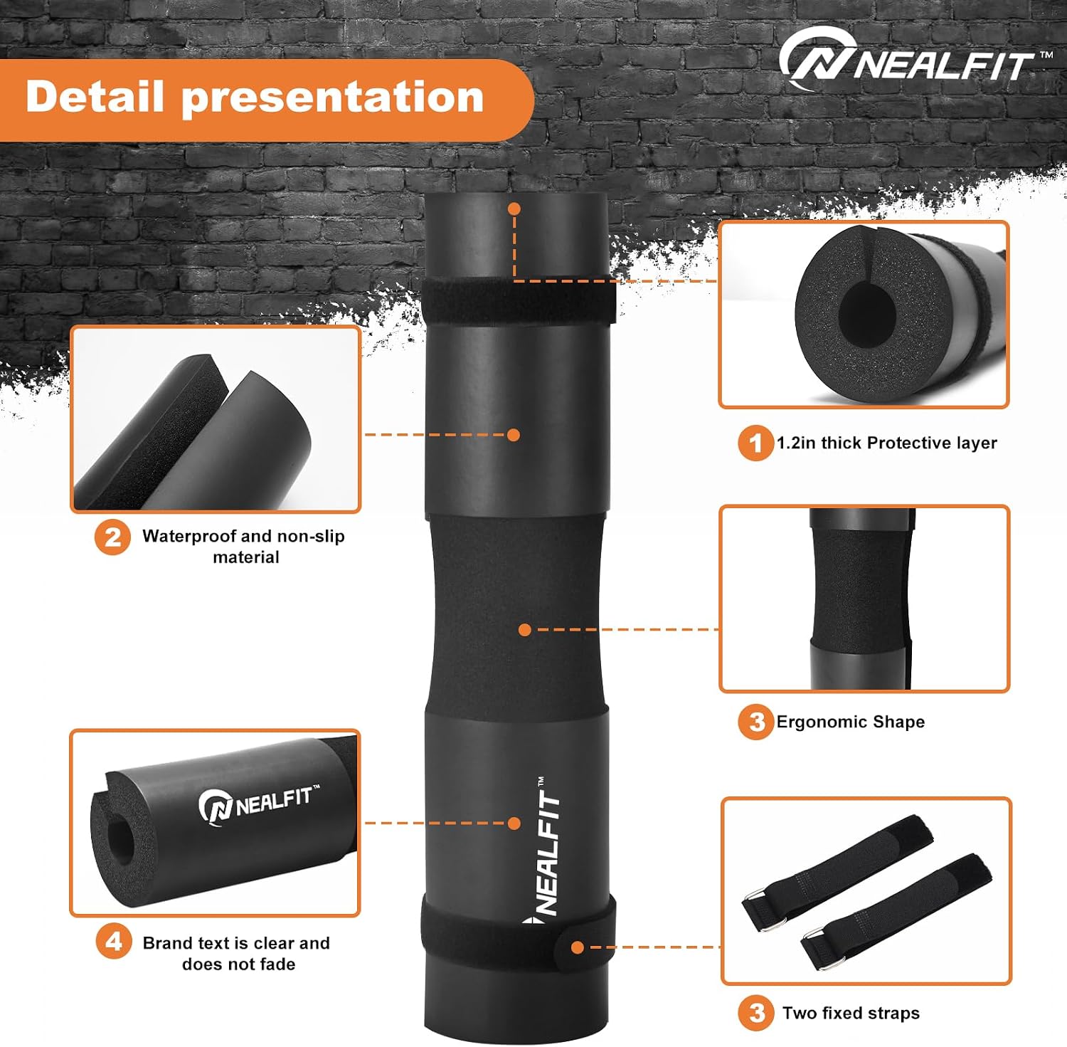 NEALFIT Barbell Pad Squat Pad for Squats—Squat Bar Pad—Great for Weightlifting,Lunges and Hip Thrusts—Foam Sponge Pad—Fit Standard and Olympic Bars Perfectly - Image 3