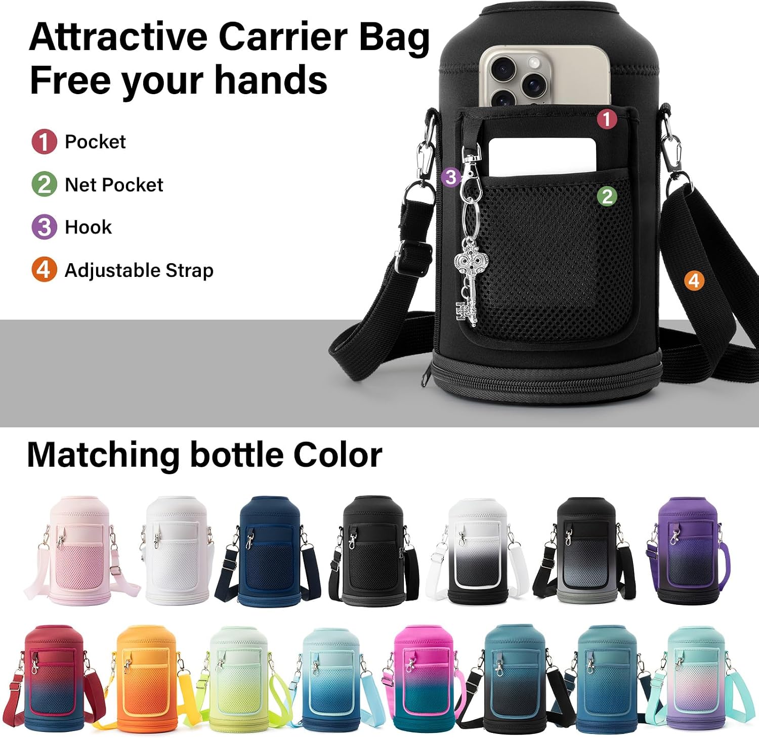 DYSANKY Insulated Water Bottle w/Straw Lid & Portable Carrier Bag, 64oz - Image 6