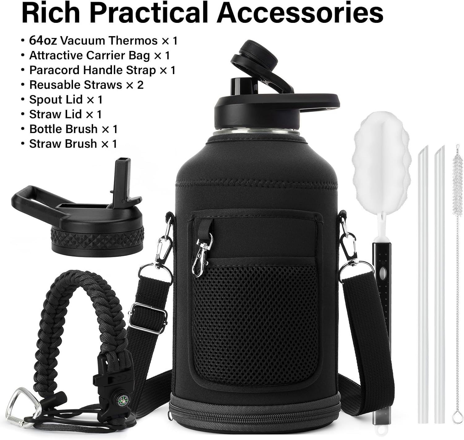 DYSANKY Insulated Water Bottle w/Straw Lid & Portable Carrier Bag, 64oz - Image 2